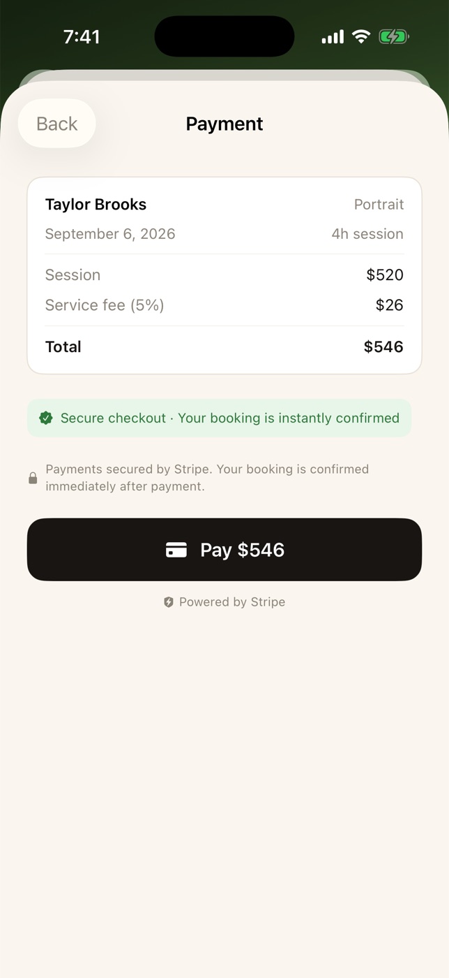 The client's secure checkout through Stripe